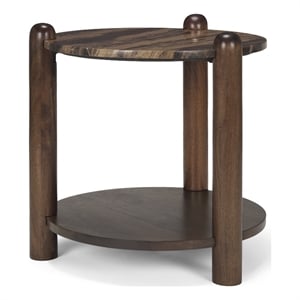 Jovia Brown Mango Wood W/ Cappuccino Marble Round Side Table