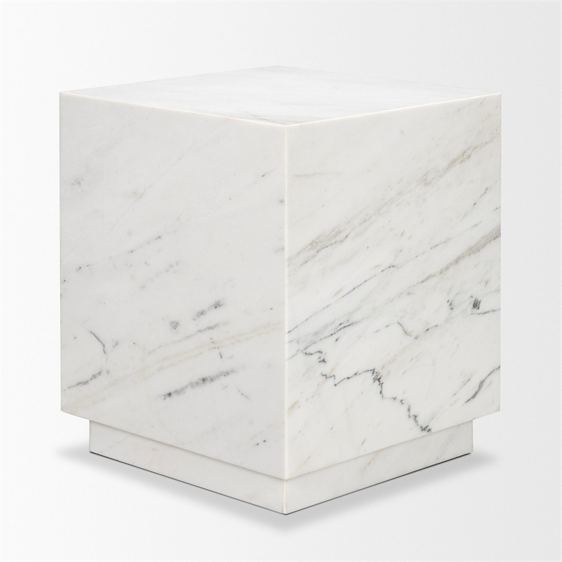 Mercana Matteo Solid White Marble Square Side Table