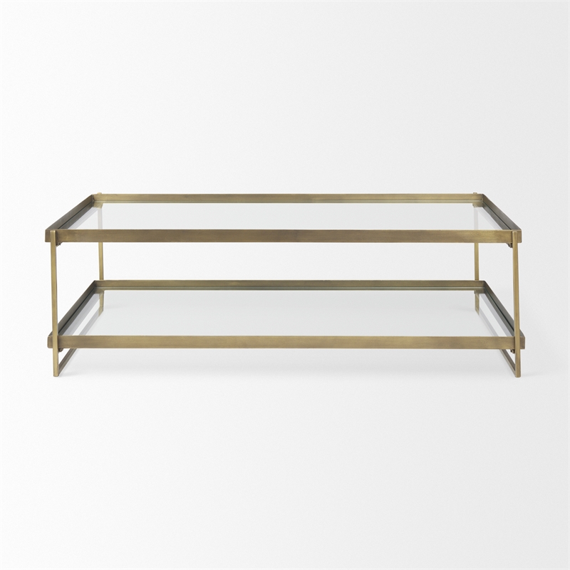 Trey 56.0L x 32.0W x 17.0H Gold Metal W/Glass Coffee table
