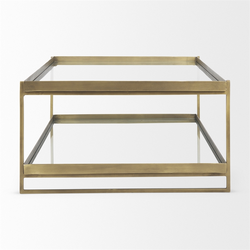 Trey 56.0L x 32.0W x 17.0H Gold Metal W/Glass Coffee table