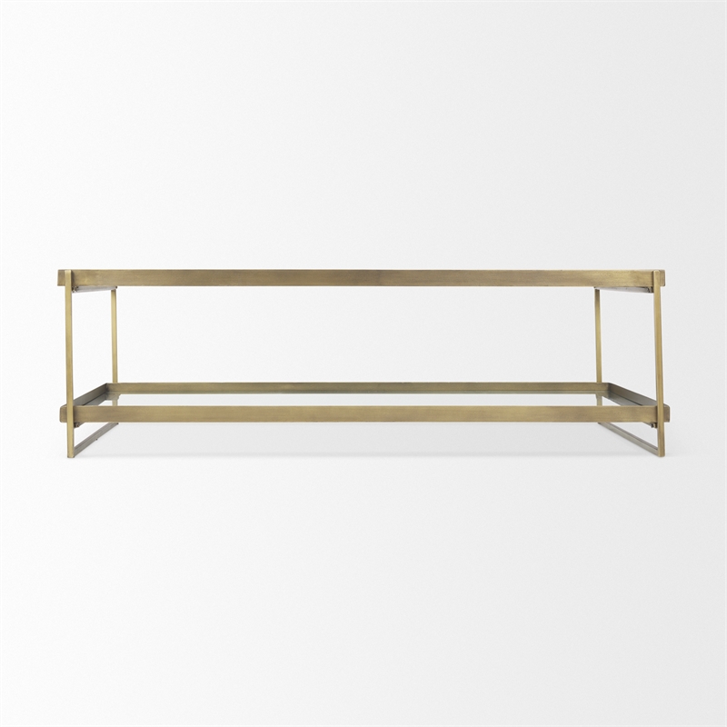 Trey 56.0L x 32.0W x 17.0H Gold Metal W/Glass Coffee table