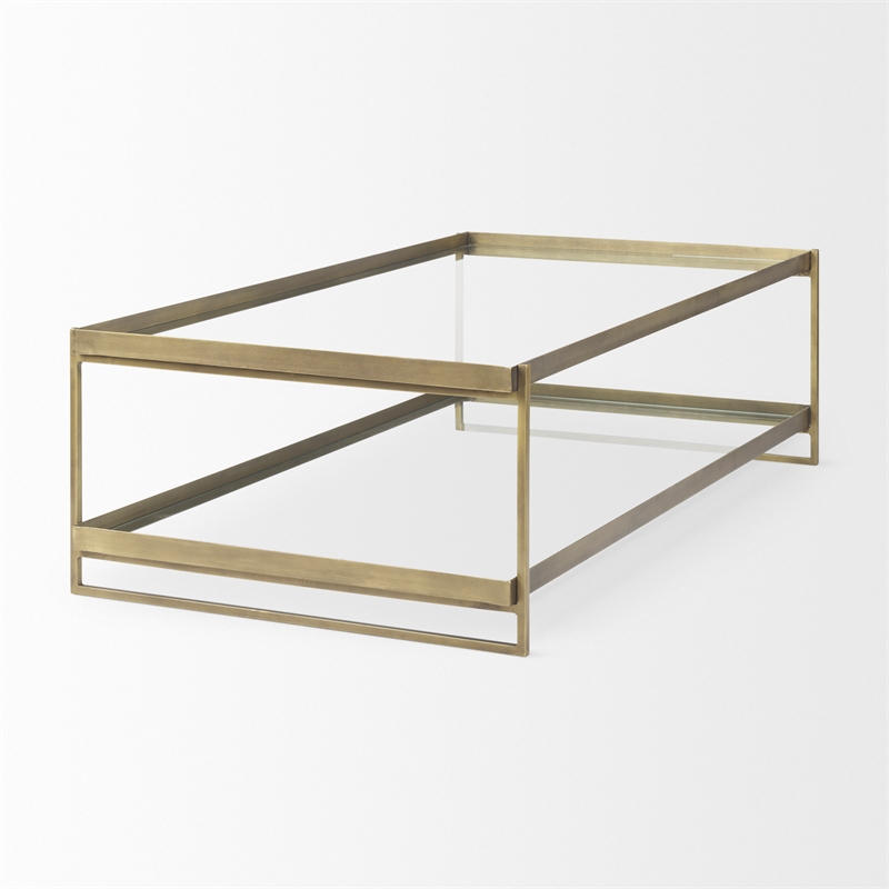 Trey 56.0L x 32.0W x 17.0H Gold Metal W/Glass Coffee table