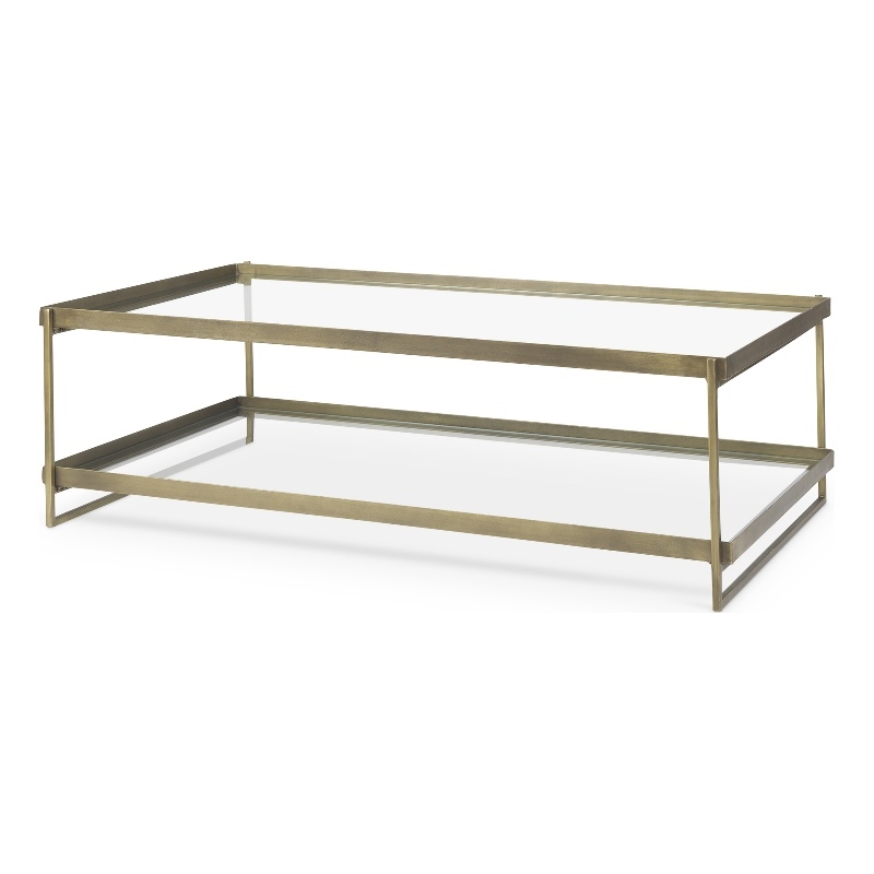 Trey 56.0L x 32.0W x 17.0H Gold Metal W/Glass Coffee table