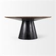 Mitchell Black Metal Pedestal Base Brown Wood Top Dining Table