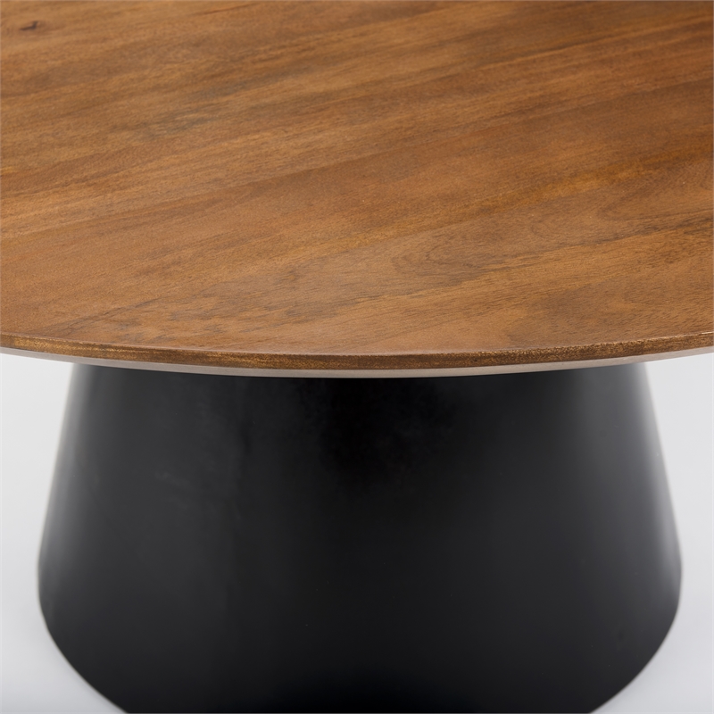 Mitchell Black Metal Pedestal Base Brown Wood Top Dining Table