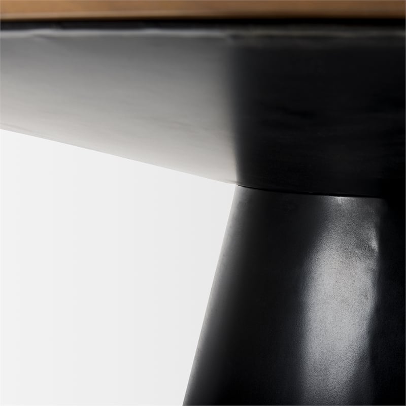 Mitchell Black Metal Pedestal Base Brown Wood Top Dining Table