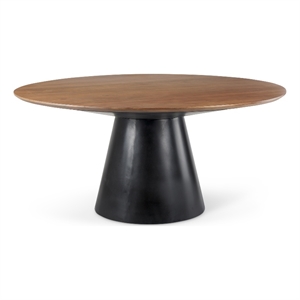Mitchell Black Metal Pedestal Base Brown Wood Top Dining Table
