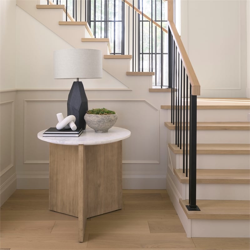 Enzo Marble Tabletop w/ Fluted Light Wood Base Foyer Accent Table