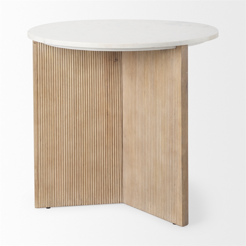 Enzo Marble Tabletop w/ Fluted Light Wood Base Foyer Accent Table