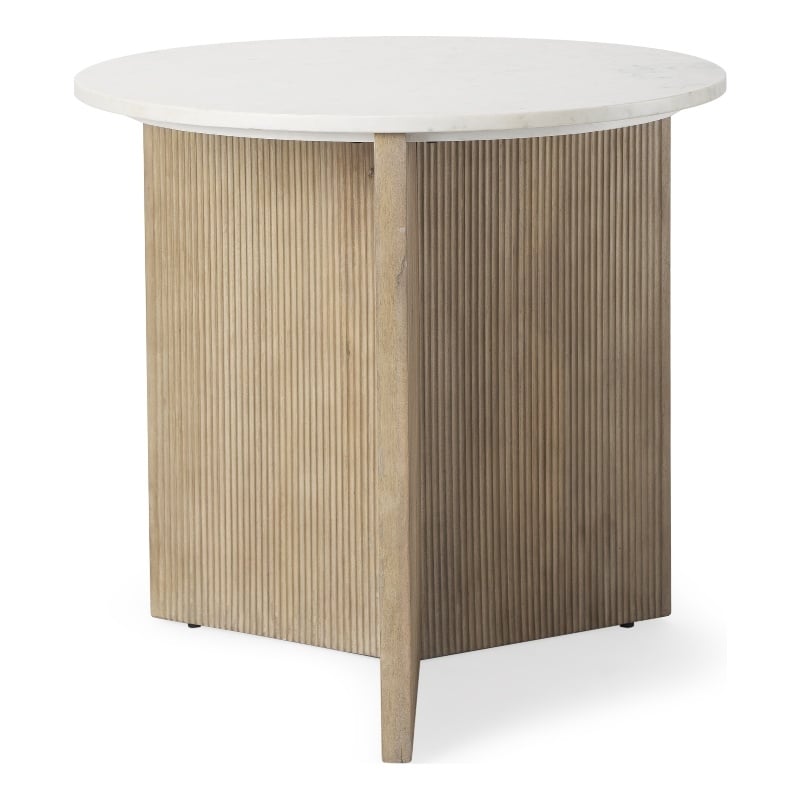 Enzo Marble Tabletop w/ Fluted Light Wood Base Foyer Accent Table