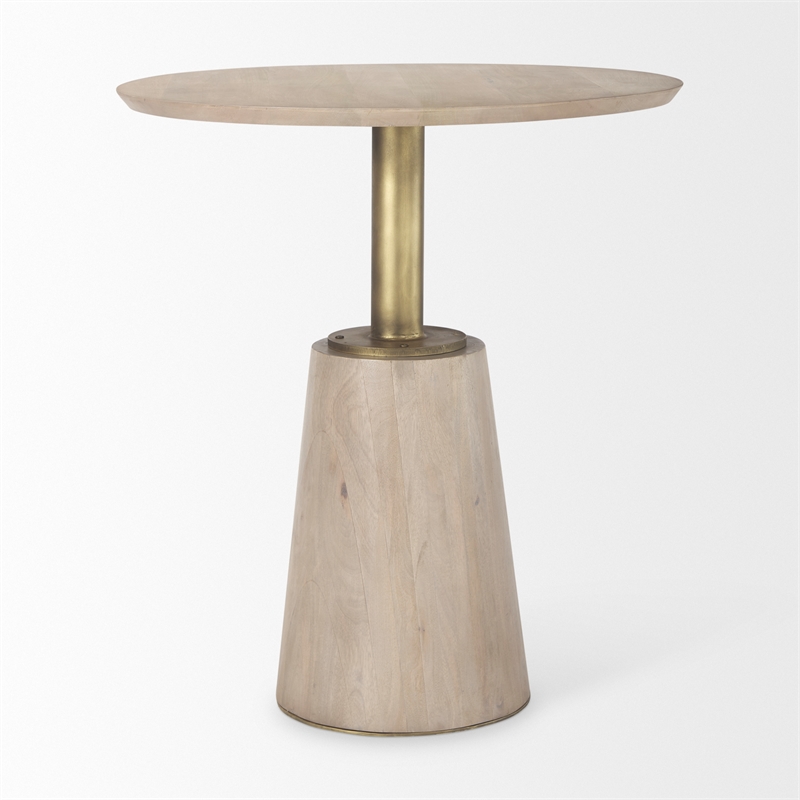 Maxwell Round Light Wood Tabletop Gold Metal Accent Pedestal Bistro Table