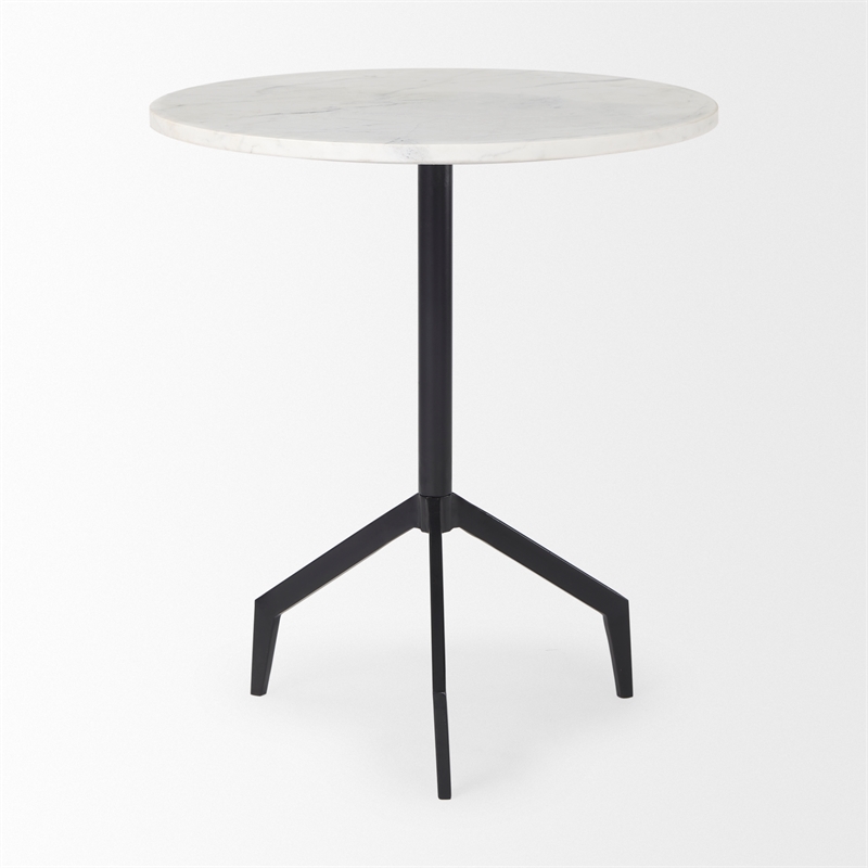 Serre Marble Top 3 Prong Black Metal Base End Table