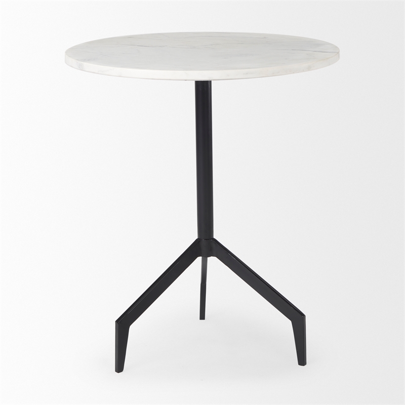 Serre Marble Top 3 Prong Black Metal Base End Table