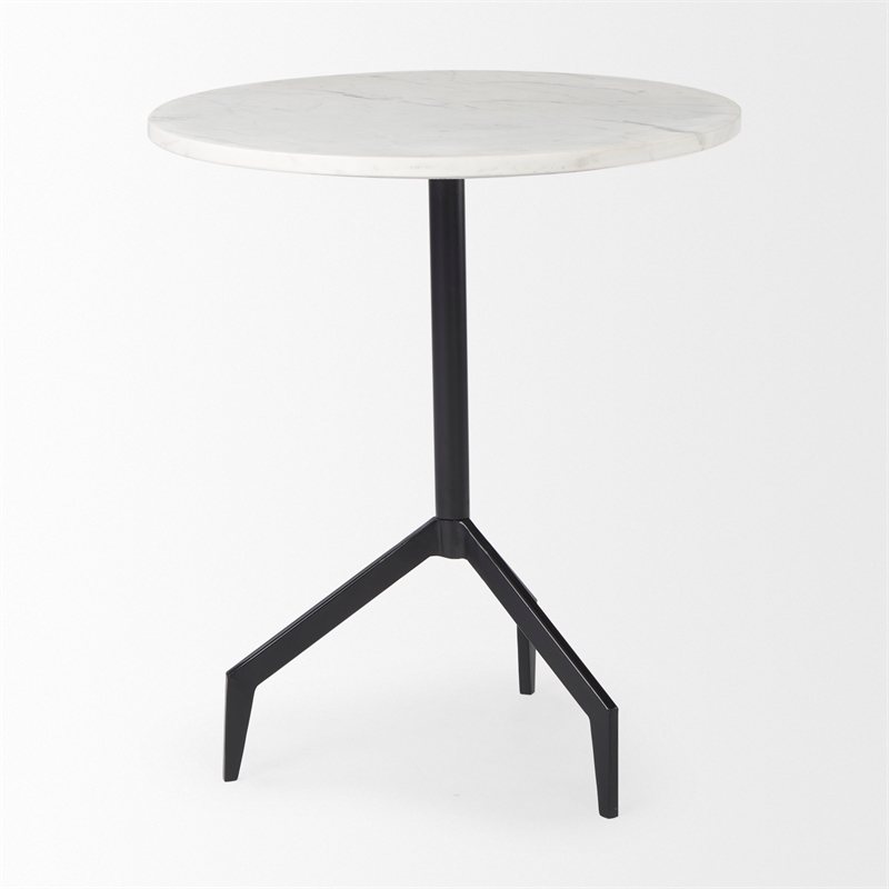 Serre Marble Top 3 Prong Black Metal Base End Table