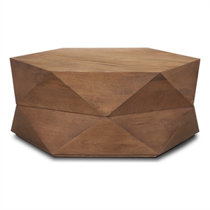 Arreto Hexagonal Hinged Solid Wood Top and Base Coffee Table