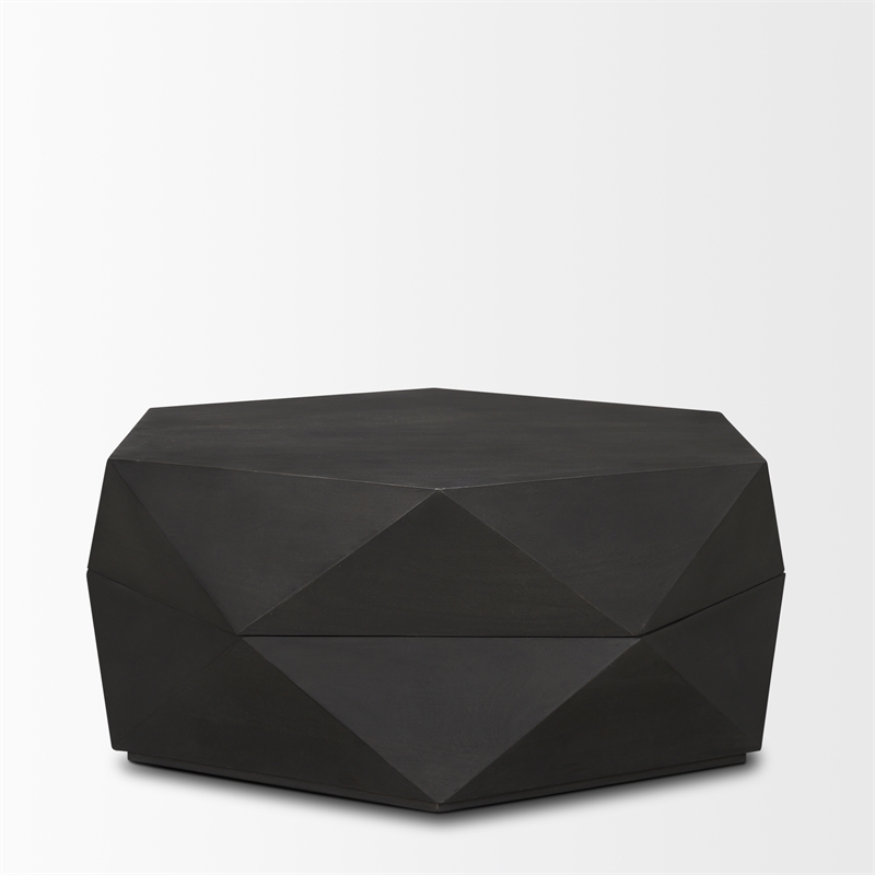 Mercana Arreto Hexagonal Hinged Solid Wood Top and Base Coffee Table in Black
