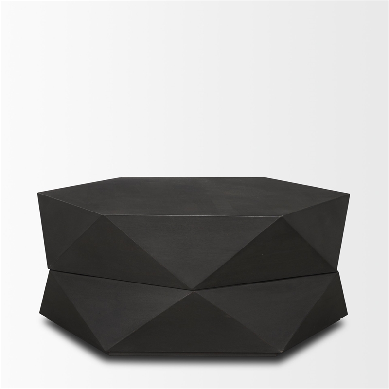 Mercana Arreto Hexagonal Hinged Solid Wood Top and Base Coffee Table in Black