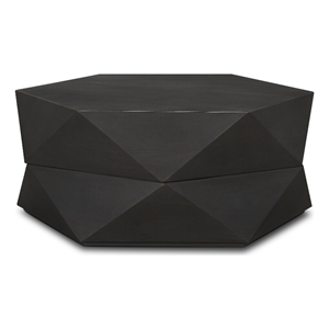 Mercana Arreto Hexagonal Hinged Solid Wood Top and Base Coffee Table in Black
