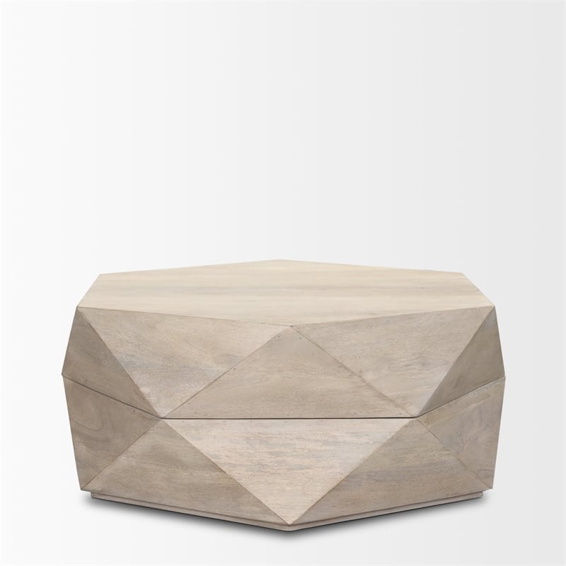 Mercana Arreto Hexagonal Hinged Solid Wood Top and Base Coffee Table in White