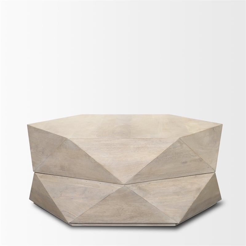 Mercana Arreto Hexagonal Hinged Solid Wood Top and Base Coffee Table in White
