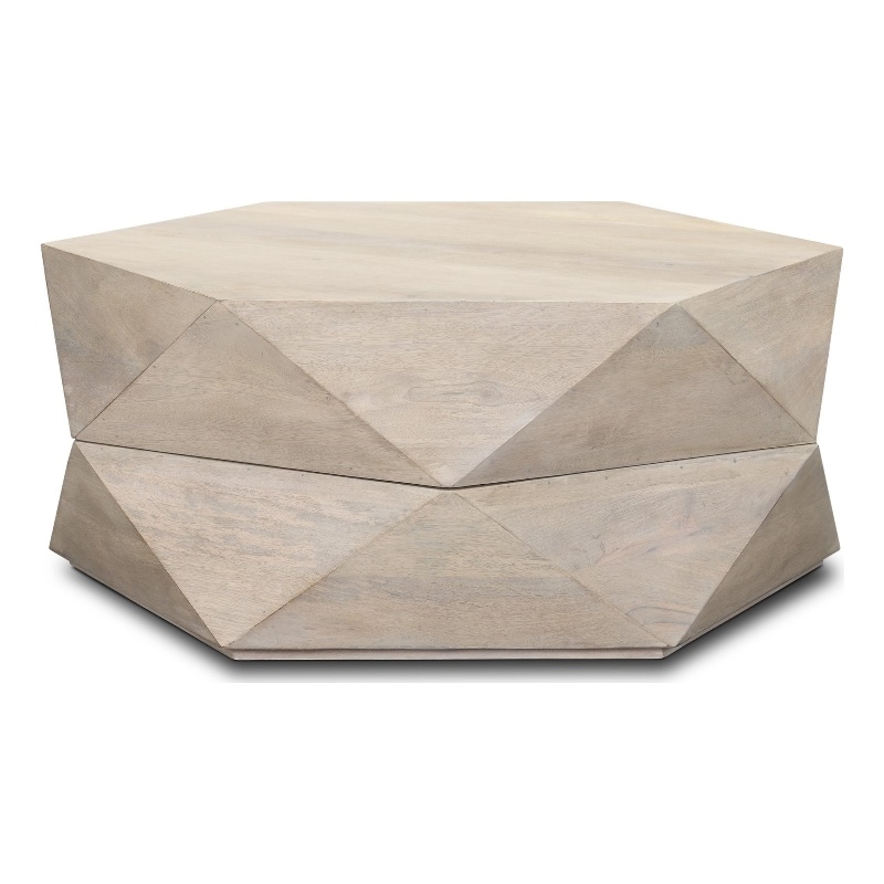 Mercana Arreto Hexagonal Hinged Solid Wood Top and Base Coffee Table in White