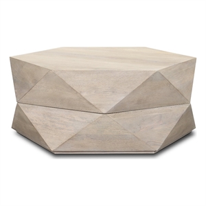 Mercana Arreto Hexagonal Hinged Solid Wood Top and Base Coffee Table in White