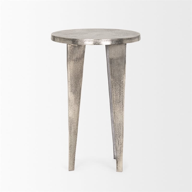 Maggie Textured Silver Nickel Cast Aluminum Metal Accent Table