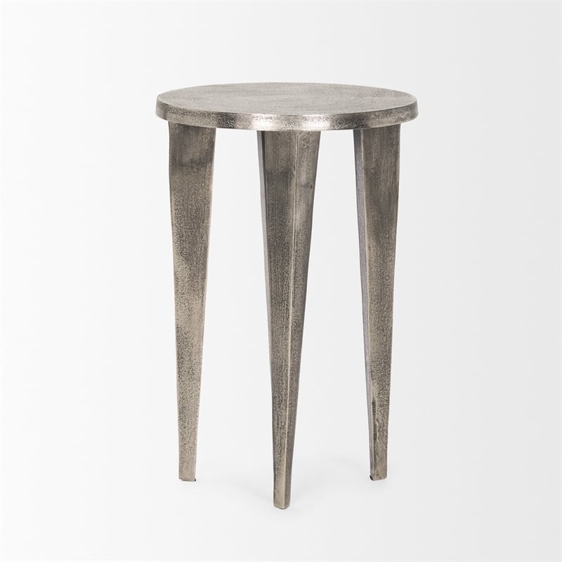 Maggie Textured Silver Nickel Cast Aluminum Metal Accent Table