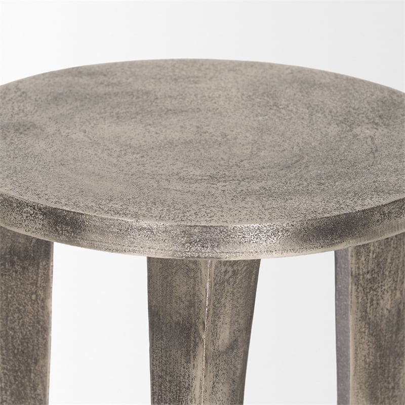 Maggie Textured Silver Nickel Cast Aluminum Metal Accent Table
