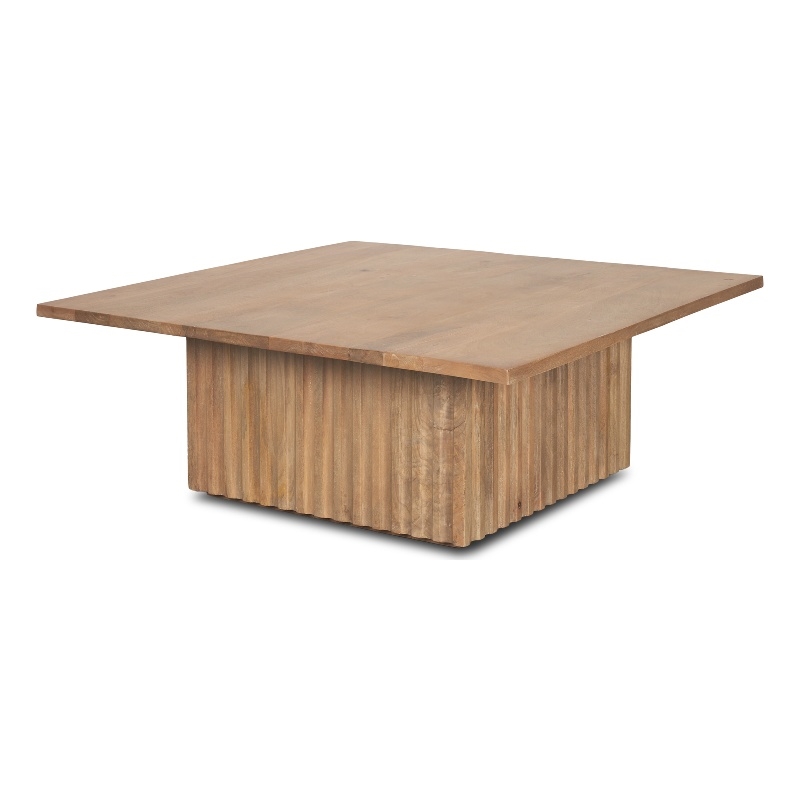 June Light Brown Wood w/ Fluting Square Coffee Table