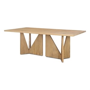 Tarro 84&quot Rectangular Light Brown Wood w/ Geometrical Base Dining Table