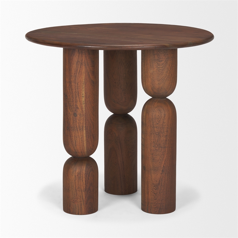 Mercana Sonel Pedestal Medium Dark Brown Acacia Wood Foyer Table