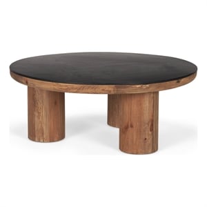 Tucson Natural Wood w/ Round Black Oak Top Coffee Table