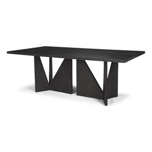 Tarro 84&quot Rectangular Textured Black Wood w/ Geometrical Base Dining Table