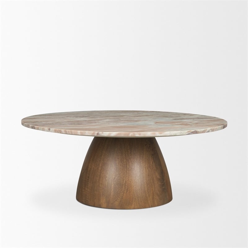 Allyson Round Brown Pedestal w/ Pink Marble Top Coffee Table