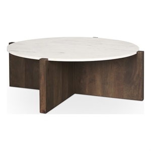 Bianca Dark Brown Wood w/ Marble Round Top Coffee Table