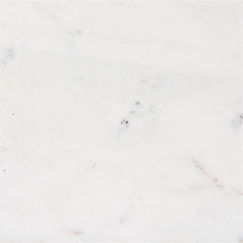 Maxwell Round White Marble Top Black Metal Wood Pedestal Base Dining Table