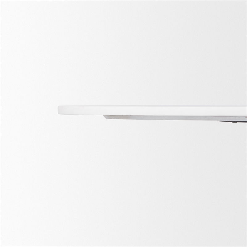 Maxwell Round White Marble Top Black Metal Wood Pedestal Base Dining Table