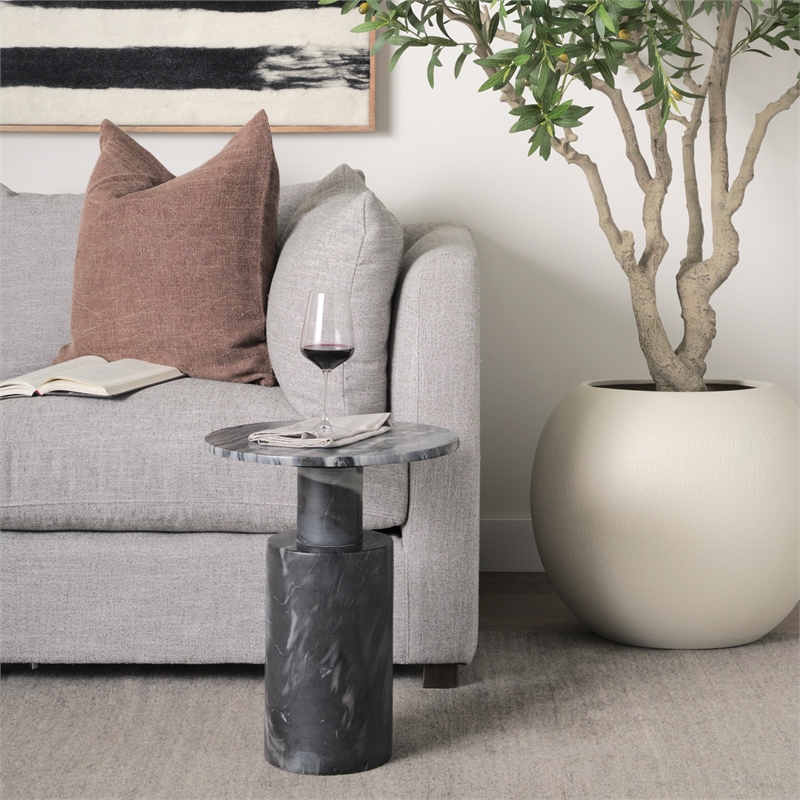 Mercana Taite Solid Dark Gray Marble Pedestal Accent Table