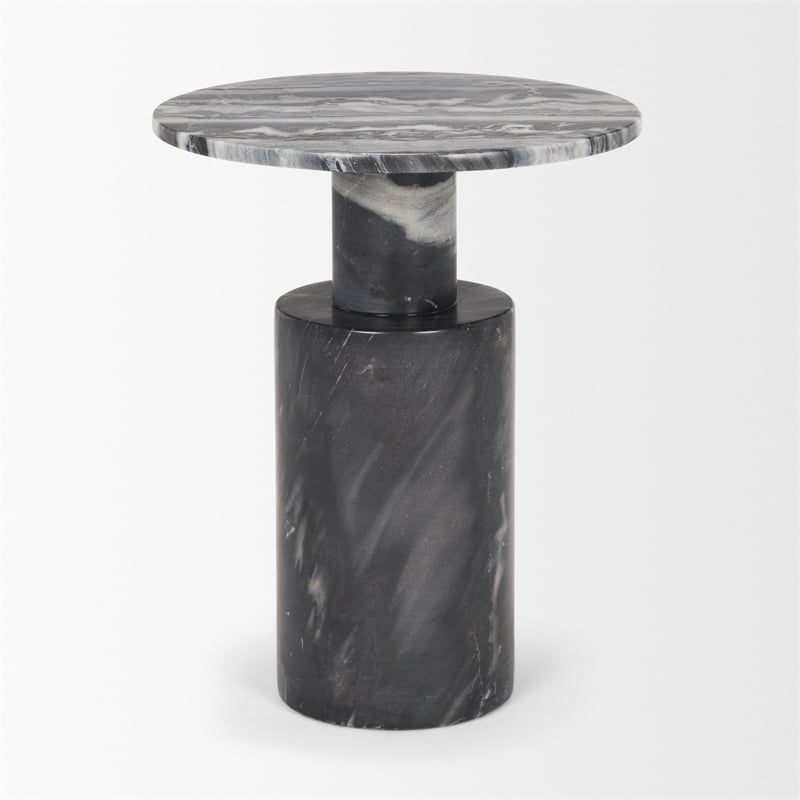 Mercana Taite Solid Dark Gray Marble Pedestal Accent Table