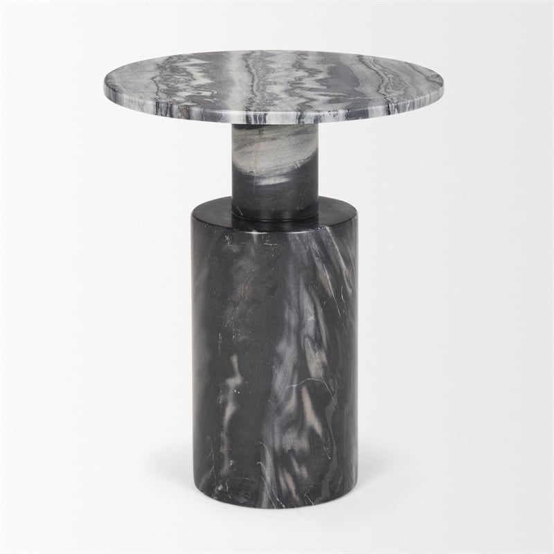Mercana Taite Solid Dark Gray Marble Pedestal Accent Table