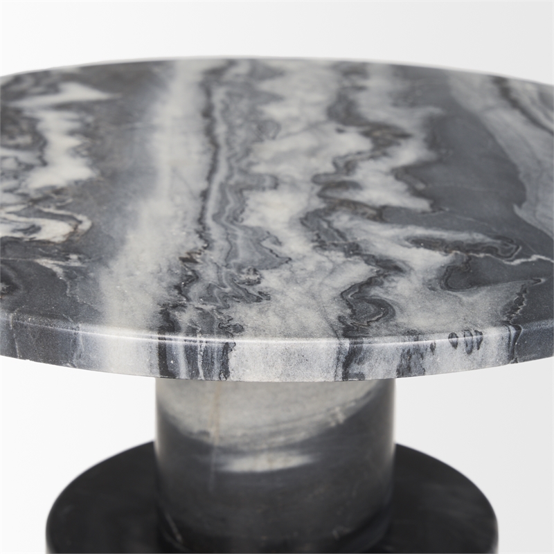 Mercana Taite Solid Dark Gray Marble Pedestal Accent Table