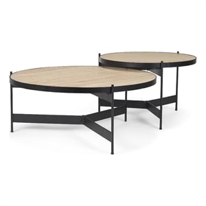 Wade Travertine Marble w/ Matte Black Metal Coffee Tables