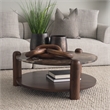 Mercana Jovia Mango Wood and Marble Round Coffee Table in Brown/Cappuccino