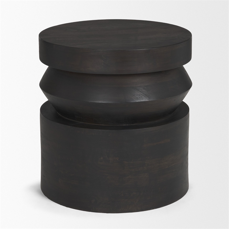 Mercana Rashama Dark Brown Wood Stacked Geometric Round Accent Table