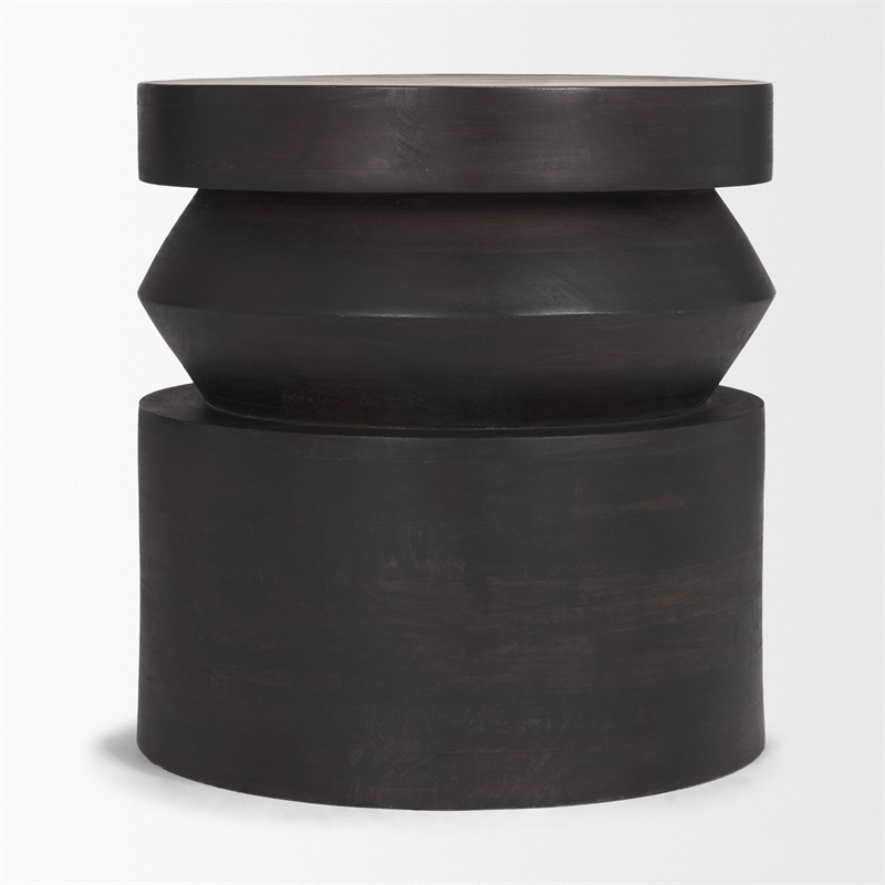 Mercana Rashama Dark Brown Wood Stacked Geometric Round Accent Table