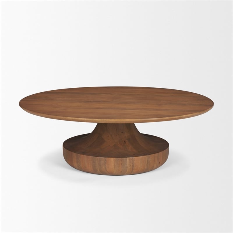 Mercana Arno Wood Sculptural Round Coffee Table in Warm Mid-Brown