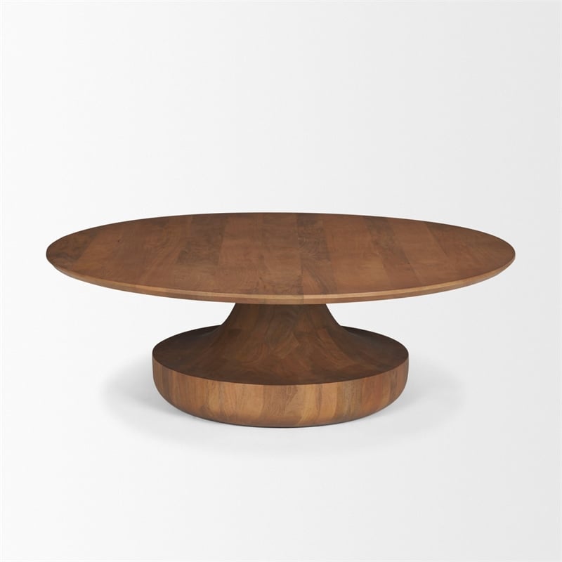 Mercana Arno Wood Sculptural Round Coffee Table in Warm Mid-Brown