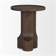 Mercana Cayson Solid Wood Sculptural Round Accent Table in Dark Brown