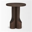 Mercana Cayson Solid Wood Sculptural Round Accent Table in Dark Brown